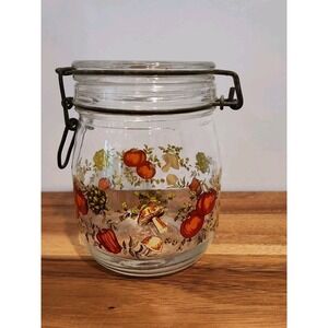 Vintage Arc France Spice of Life Glass Canister Jar 3/4  L Mushrooms Artichoke